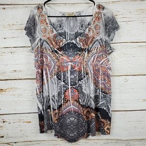 One World Embellished Print Top